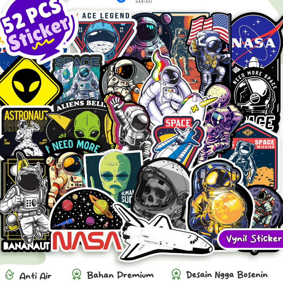 

52 Pcs Stiker Pack Aesthetic Nasa Astronot Luar Angkasa 3D Untuk Case HP Laptop Tumbler Anti Air