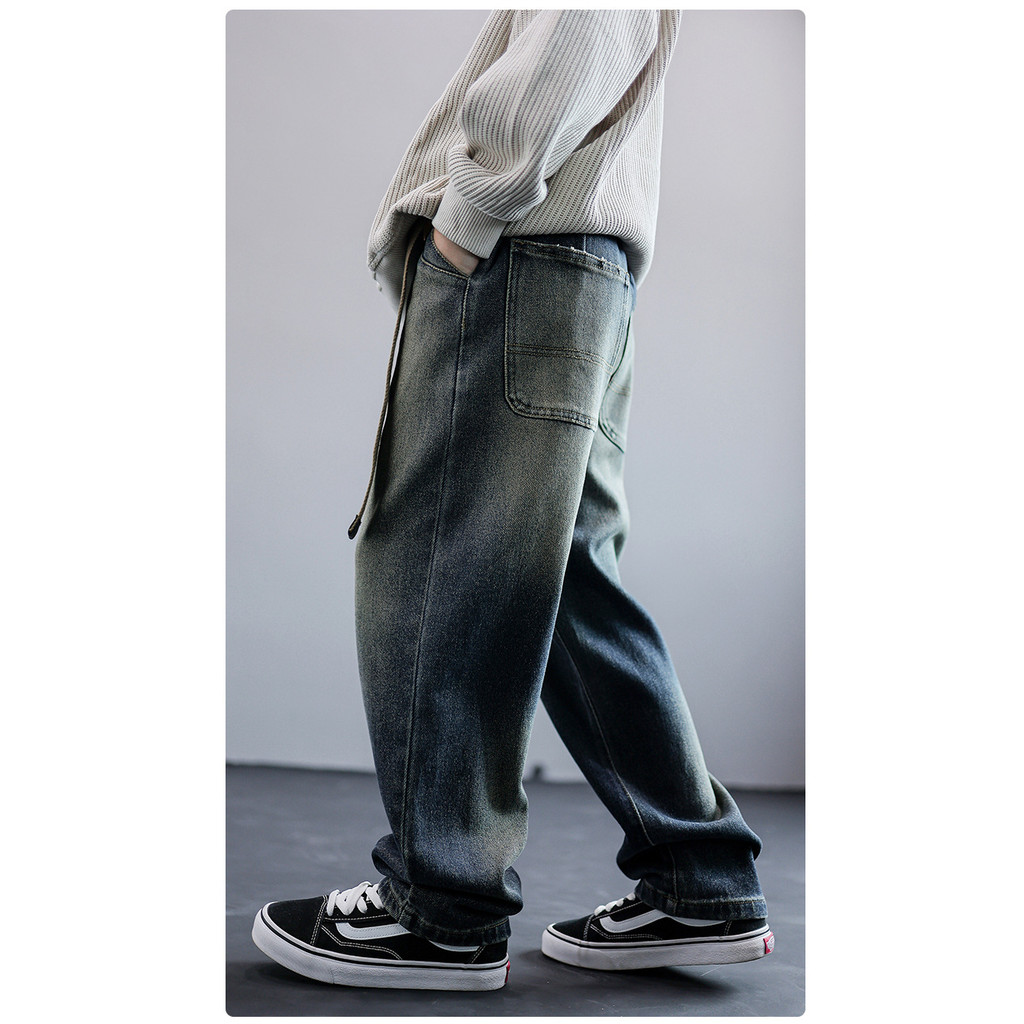 Boys' Fashionable Jeans Autumn New Korean Loose Wide Leg Pants Back Pocket Black Label Jeans