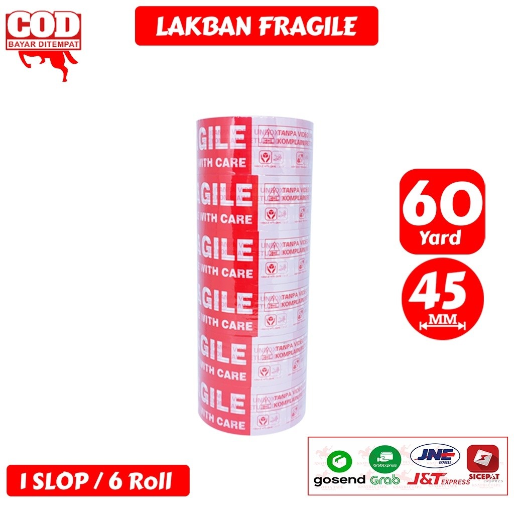 

Lakban OPP Tape / Lakban Fragile KSATRIA Tape 45mm x 60 Yard (1 Slop)