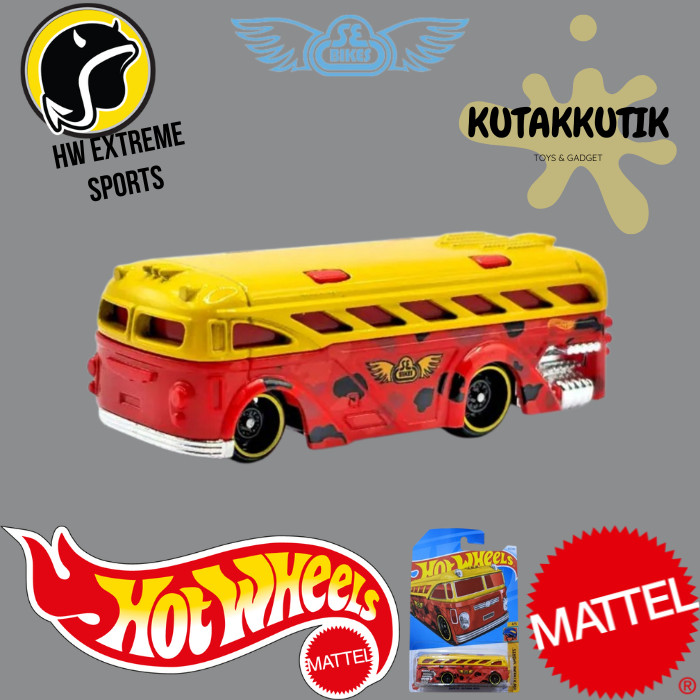Hot Wheels Mobil Bus Sekolah Surfin School Bus Kuning Merah Lot M 2024 SE Bikes HW Extreme Sports