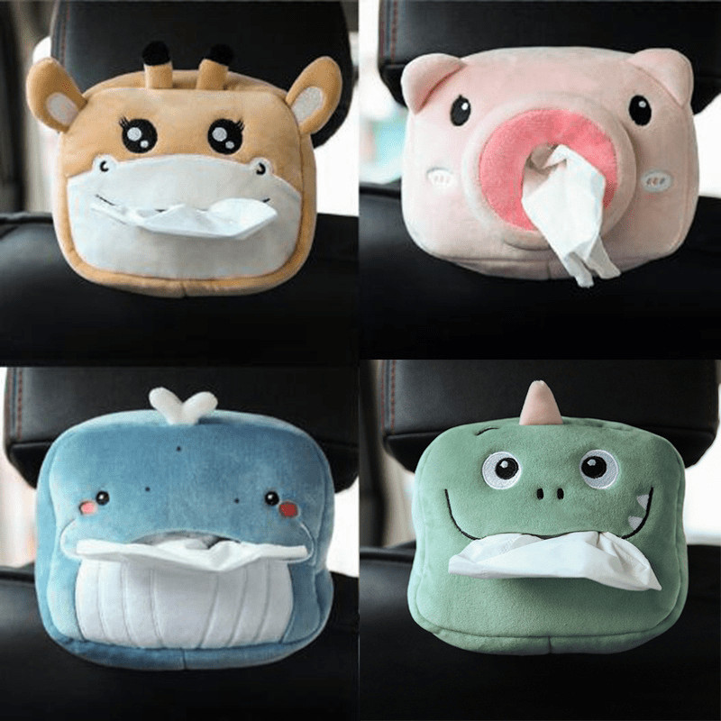 

1pc Cute Cartoon Car Tissue Box Plush Napkin Holder Universal Auto Home Room Paper Case Animal Decoration Bracket