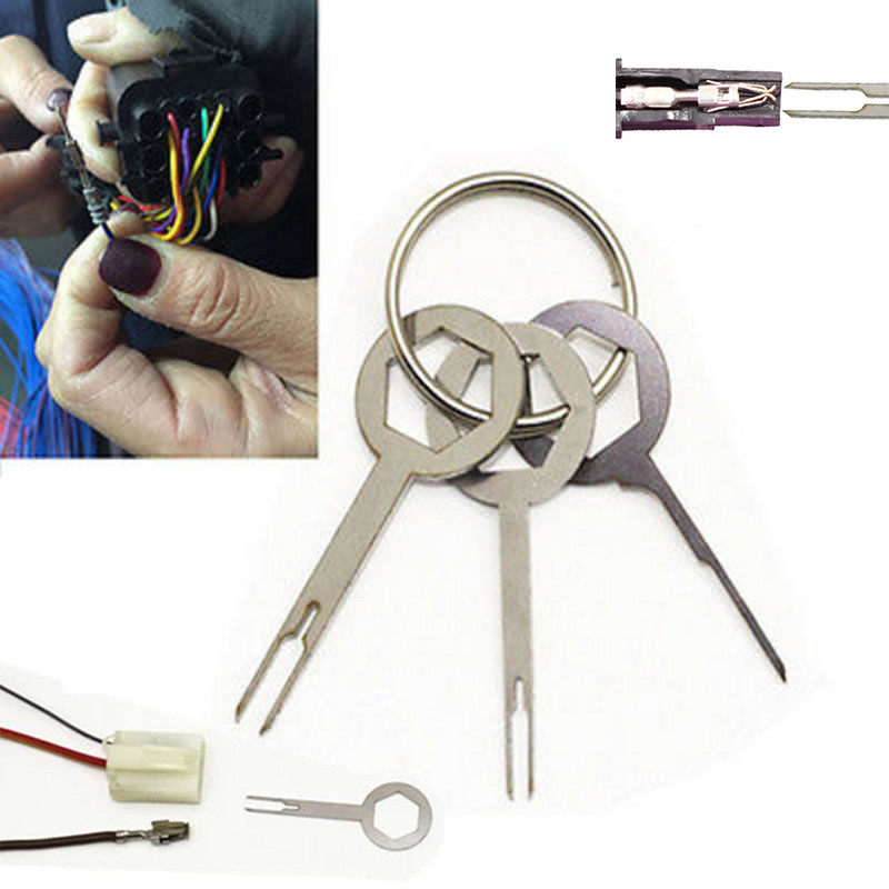 3Pcs Car Wire Terminal Removal Tool Kit Wiring Crimp Connector Pin Extractor Kit Keys Wire Plug Repa