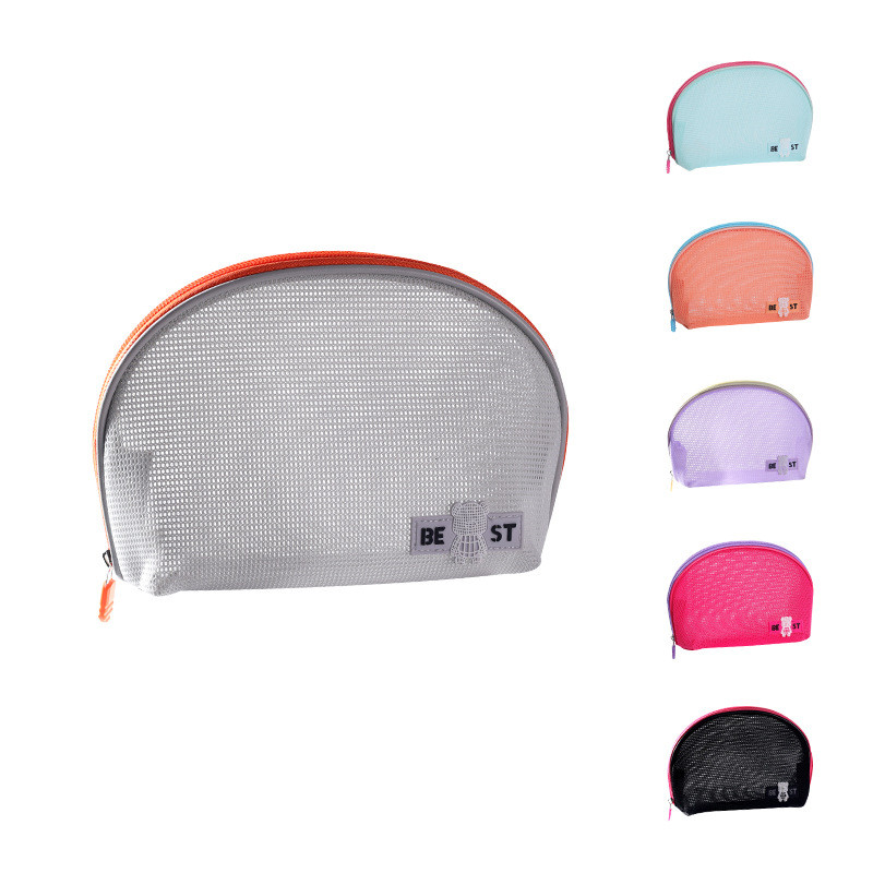 

Travel Cosmetic Bag Half Circle Mesh Pouch Makeup Storage Bag Handbag Women's Portable Travel Bag Toiletries Kit Organizer