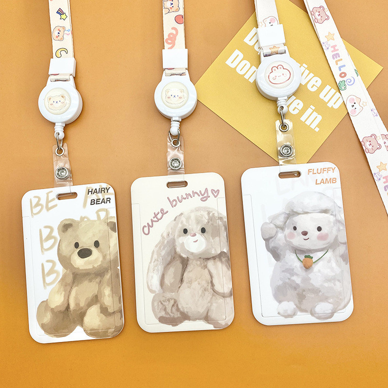 

Cute ID Card Holder Lovely Cartoon Bear Sheep Bunny Badge Reel Lanyard Card Sleeve Kawaii Student Kpop Idol Photocard Organizer