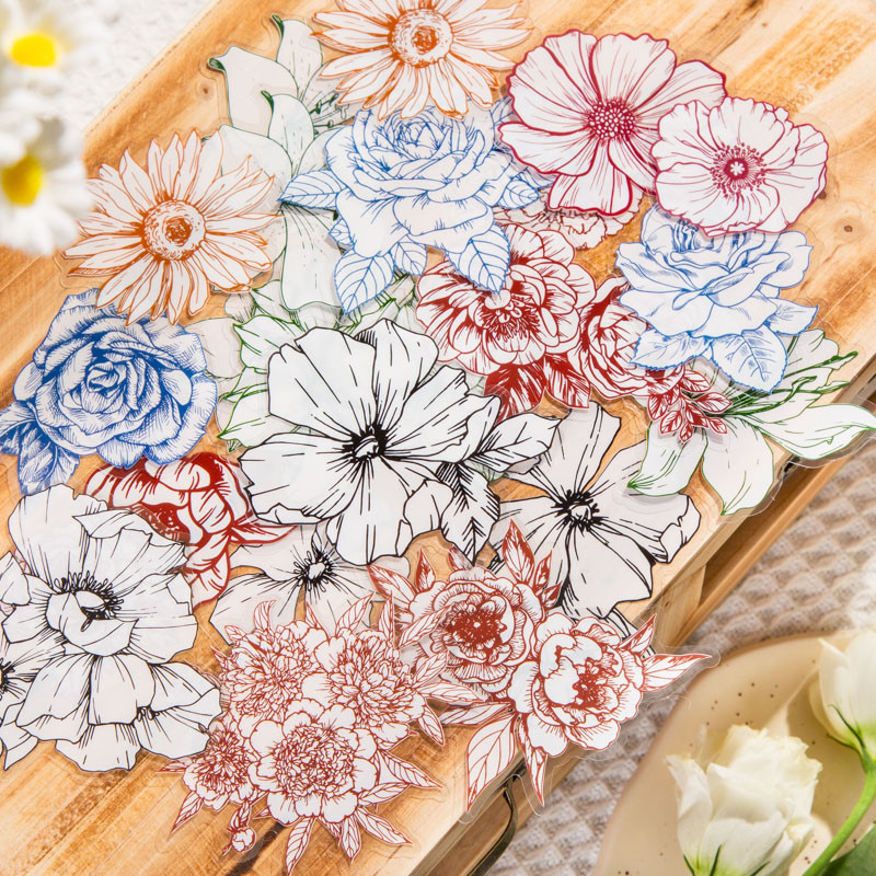 

40 pcs/pack Flowers Plant line PET Stickers Decorative Hand Account Collage material Diy junk journal supplies