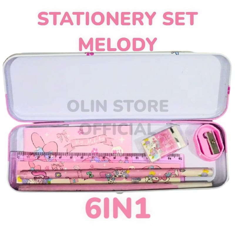 

[RF] Stationery Set 6IN1 Karakter Sanrio Melody Kotak Pensil 1 Set Alat Tulis