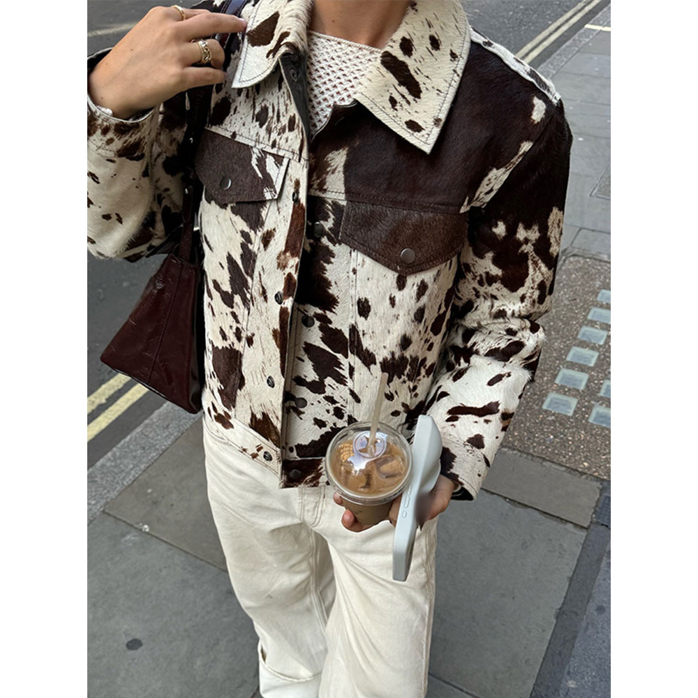 

Fashion Chic Print Pockets Jacket For Women Vintage Casual Lapel Long Sleeve Coats Autumn Ladies Commuting High Street Outerwear