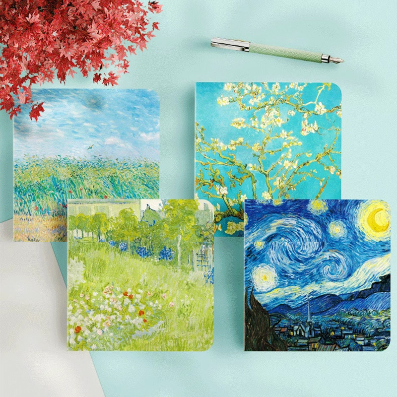 

Blank inside page notebooks Monet&Van Gogh oil painting series square art student sketchbook Travel stamped book