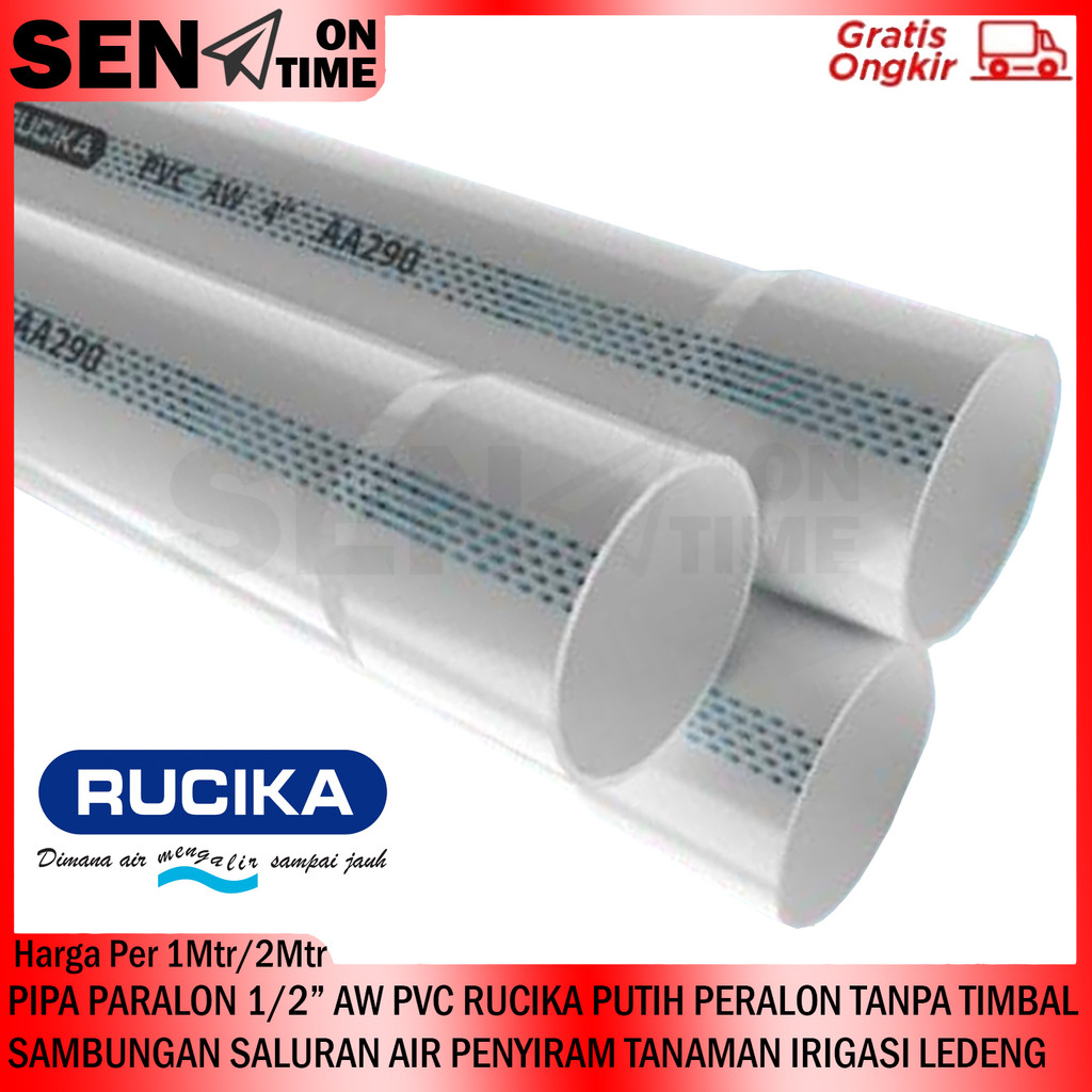 Pipa Paralon 1/2" Aw Meteran Pvc Rucika Putih 1 2 Meter Pralon Ledeng Pipe Plastik Pelastik Peralon 