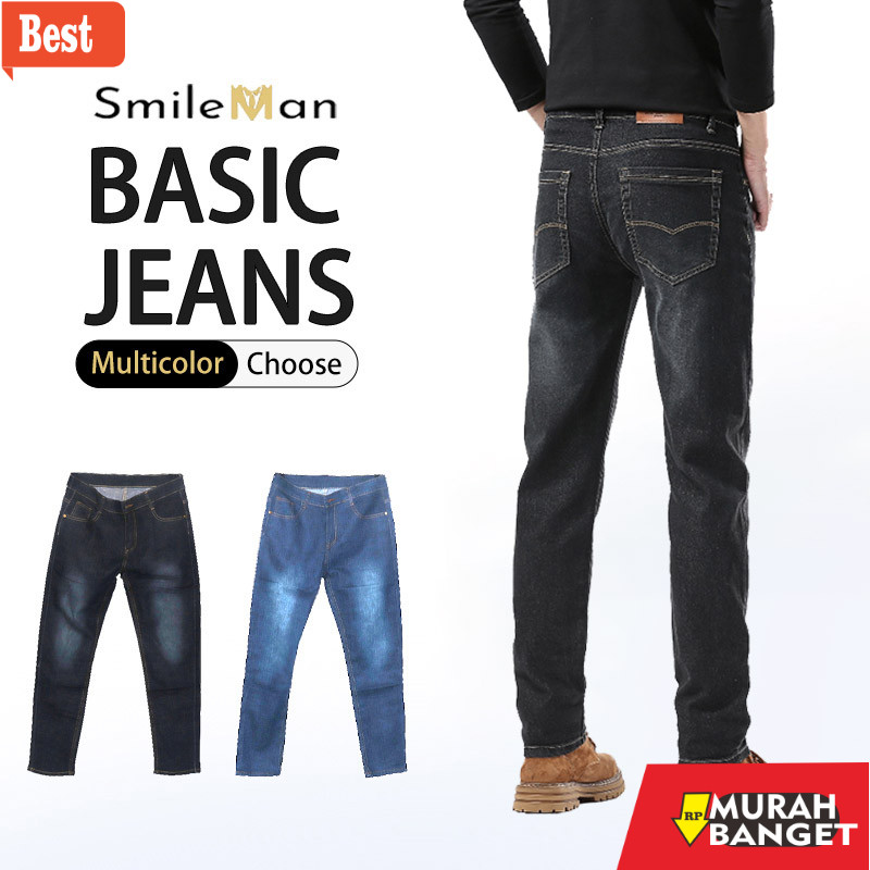 Produk rekomendasi shopee SmileMan Celana Jeans Panjang Pria Slim Fit Jeans Terbaru Stretch Warna Bi