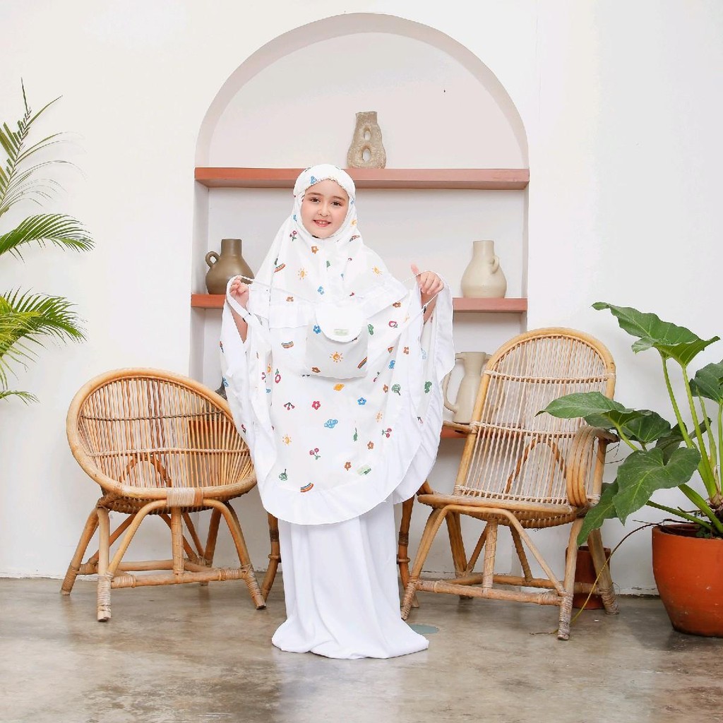 Mukena Anak Rukuh Remaja Baju Kurung Motif Prit Muqna Muqena Cewek Kids Atasan Bawahan Muslim Bisa C