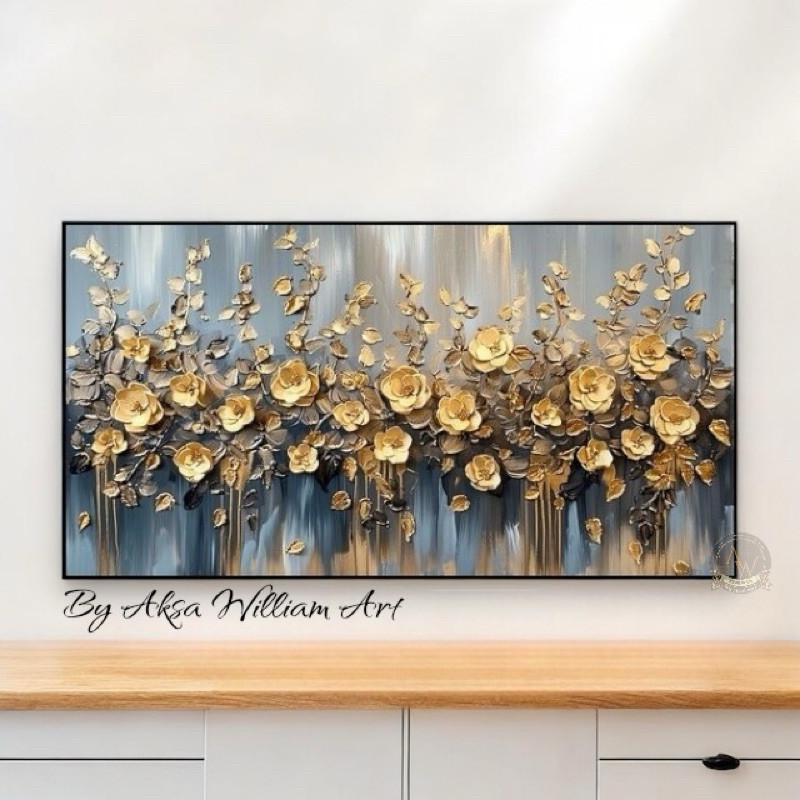 

lukisan dingding rumah bunga modern art gold timbul