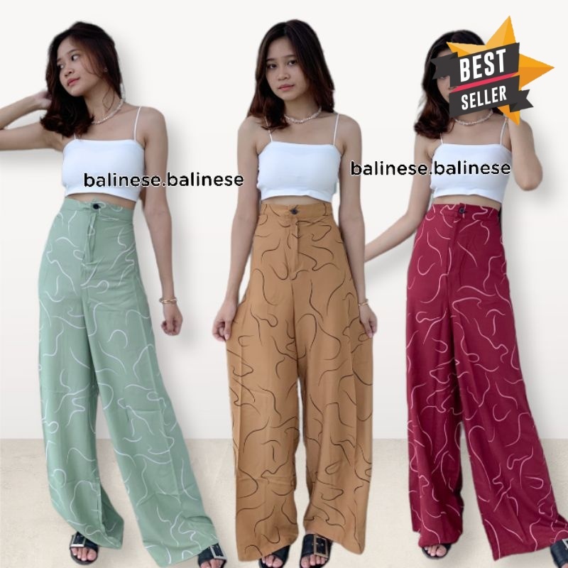 Kulot Highwaist Motif Worm XL - Celana Wanita HW Motif Cacing Rayon Bali