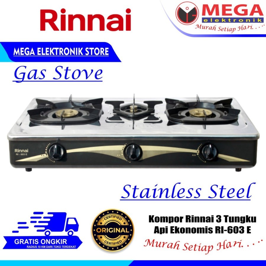 KOMPOR RINNAI 3 TUNGKU RI-603E / RI 603 E / RI603E MURAH BERGARANSI