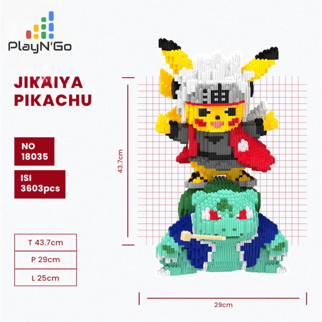 Original Bricks Nano Blocks Pikachu Pokemon 3D, Mainan Pikachu Jiraiya Naruto Blok Susun, Bricks DIY