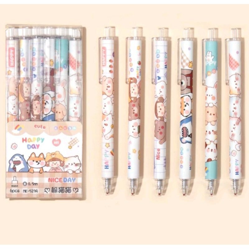 

6 Pcs Pulpen Gel Mekanik Lucu Motif Animal