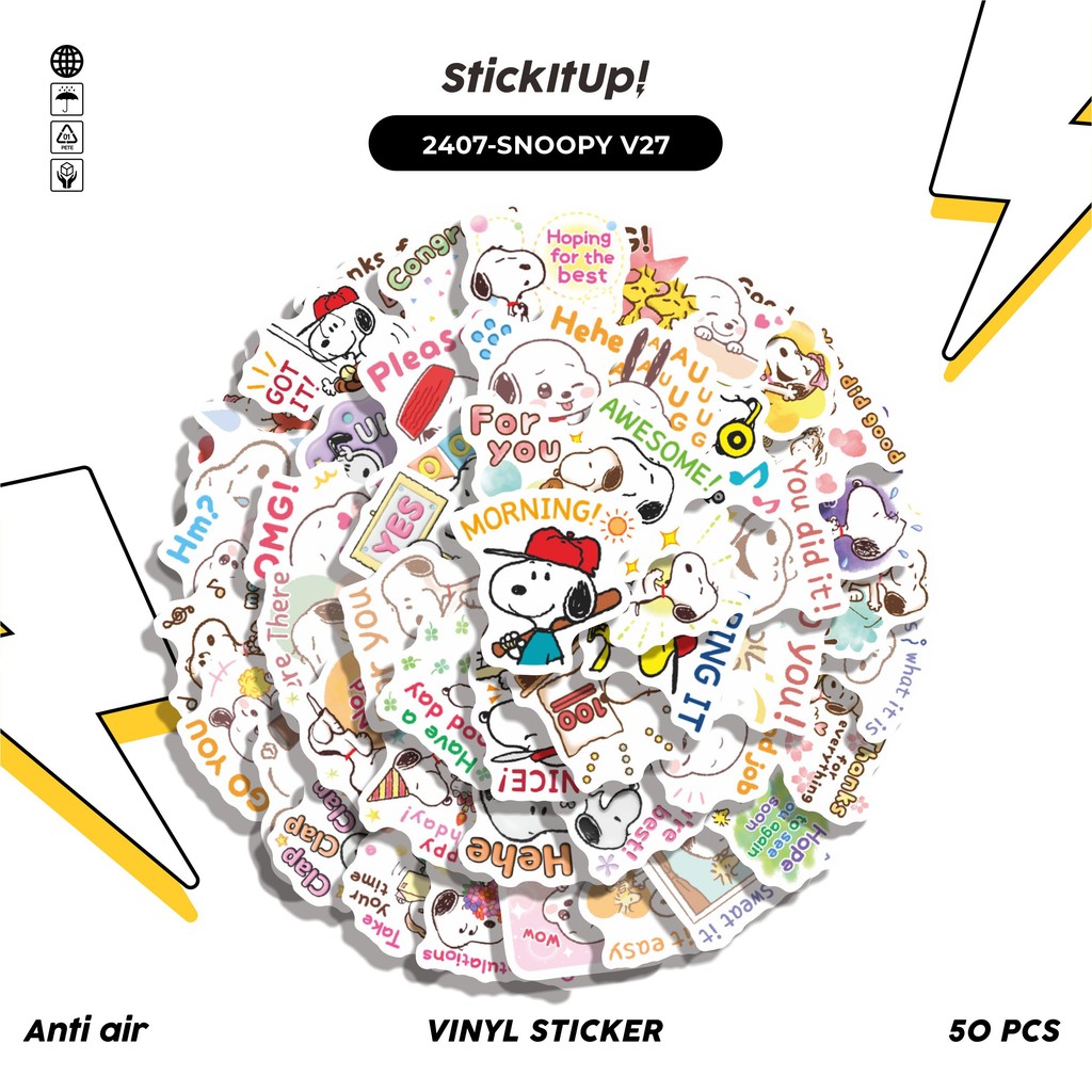 

COD✨ 50 Pcs Stiker Pack SNOOPY V27 Lucu Aesthetic Vynil Waterproof untuk Freebies Sticker Buku Journal Casing HP Laptop