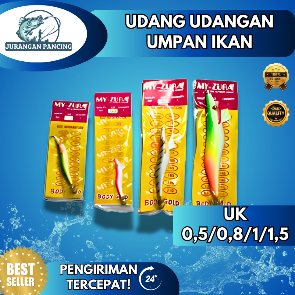 UDANG UDANGAN PANCING CUMI / PANCING EGI / SQUID JIG BAHAN KAIN, FIBER, KAYU IMPORT LENGKAP MURAH