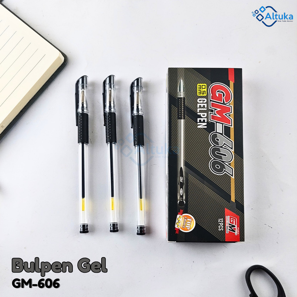 

(12pcs) Bulpen Gel Hitam / Gel Pen Gadjah Mada / Bulpen GM-606 0.5mm
