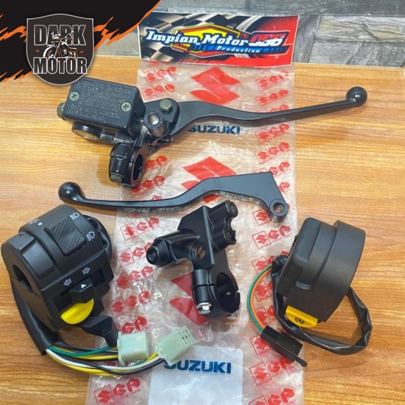 paket saklar set + master rem assy + handle kopling + dudukan kopling sepion darat 12 motor Suzuki S