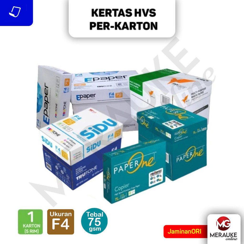 

Kertas HVS F4 75 gsm PER-KARTON (1 KARTON isi 5 RIM)