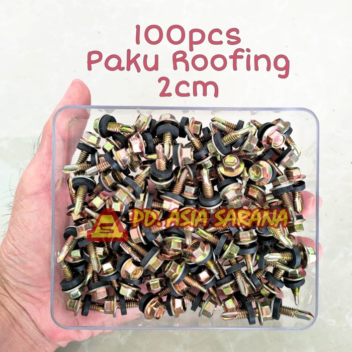 [100pcs] Paku Roofing Kuning 2 Cm Skrup Holo Besi Baja Sekrup Ruping
