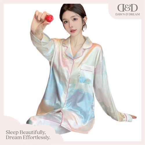LILLA SET Baju Tidur Satin Silk Wanita untuk kulit sensitif / Baju Tidur  Lengan Panjang Satin + Cel