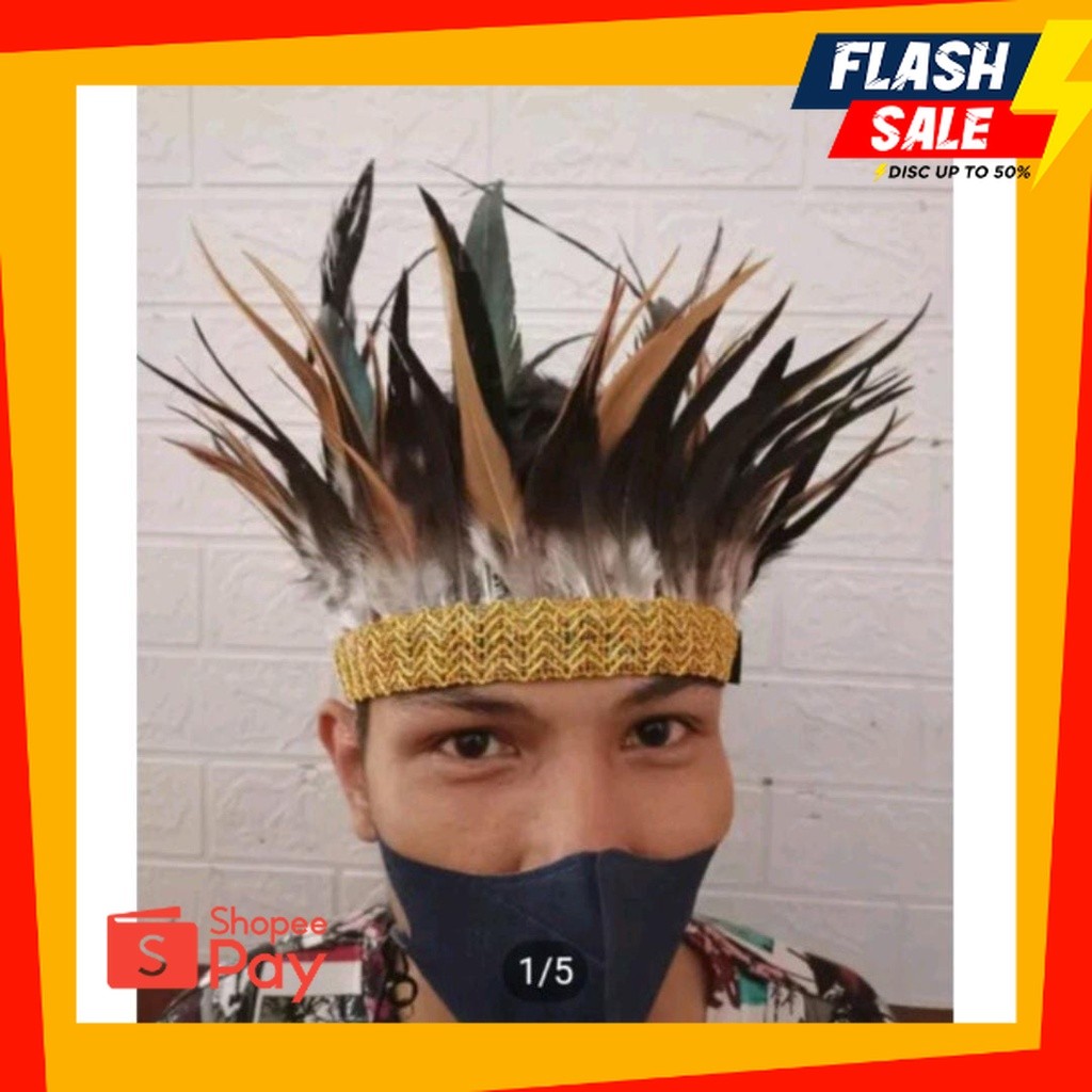 HALOWEEN 10.10 |  1 Set Aksesories Kepala Bulu dayak & papua/ Topi Bulu adat dayak & papua / aksesor