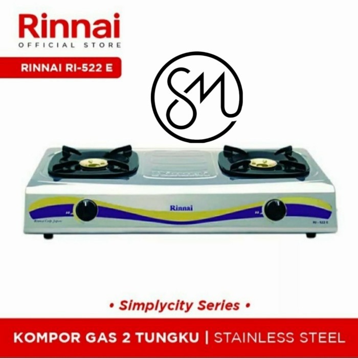 Kompor Gas Rinnai RI-522E 2 tungku stainless RI522E burner kuningan