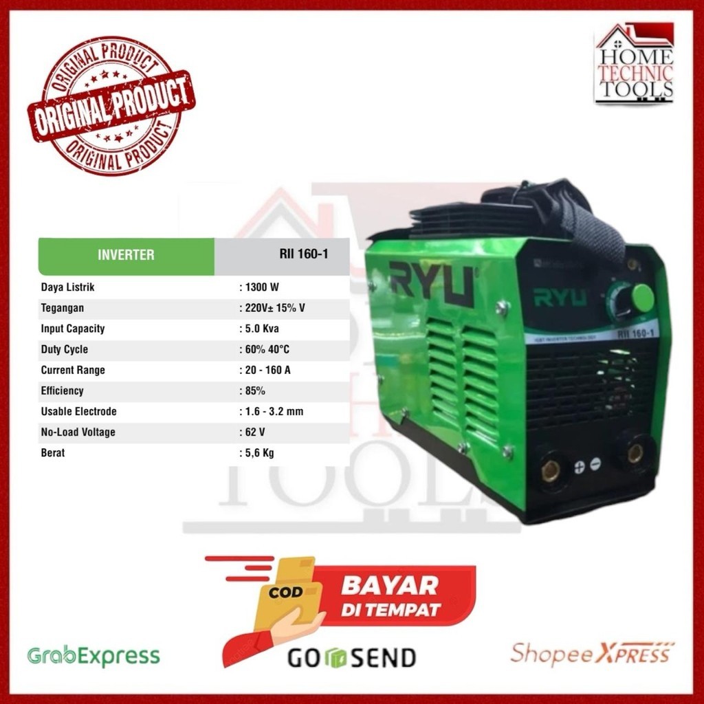 RYU MESIN LAS / TRAFO LAS 1300 WATT / MESIN LAS 160 AMPER / RII160-1 RYU / IGBT160-1