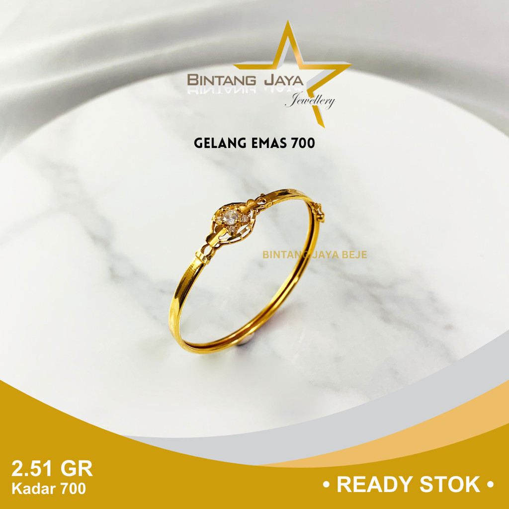 Gelang Emas Kadar 700 16K Berat 2.51 gr gram Model Bangle Bermata Glg Tangan Perhiasan Mas Tua Asli 