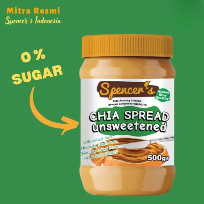

[New Arrival] SELAI COKELAT SPENCER CHIA SPREAD LOW CALORIE HIGH FIBER ENAK 500 gr - UNSWEETENED