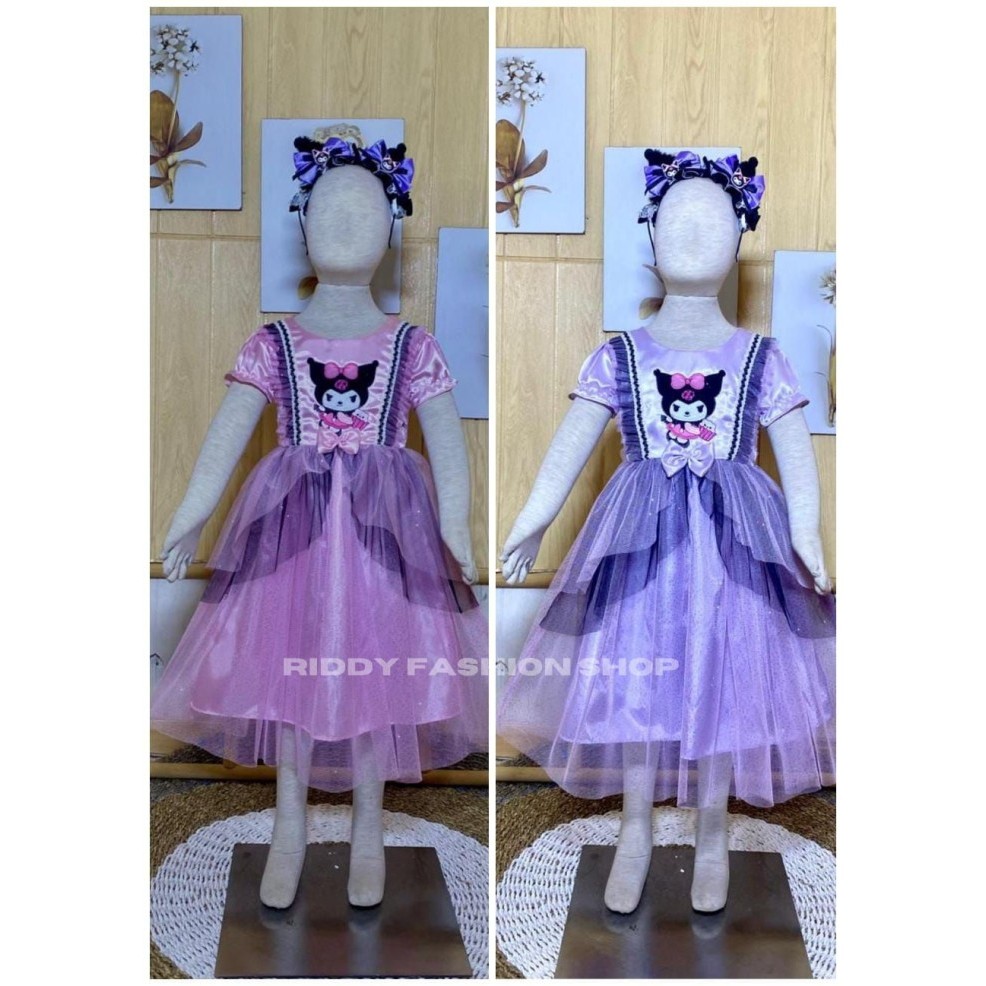 DRESS PESTA KUROMI ANAK PEREMPUAN USIA 3 - 8 TAHUN / BAJU DRESS ULTAH KARAKTER ANAK MODEL  - PINK, 3