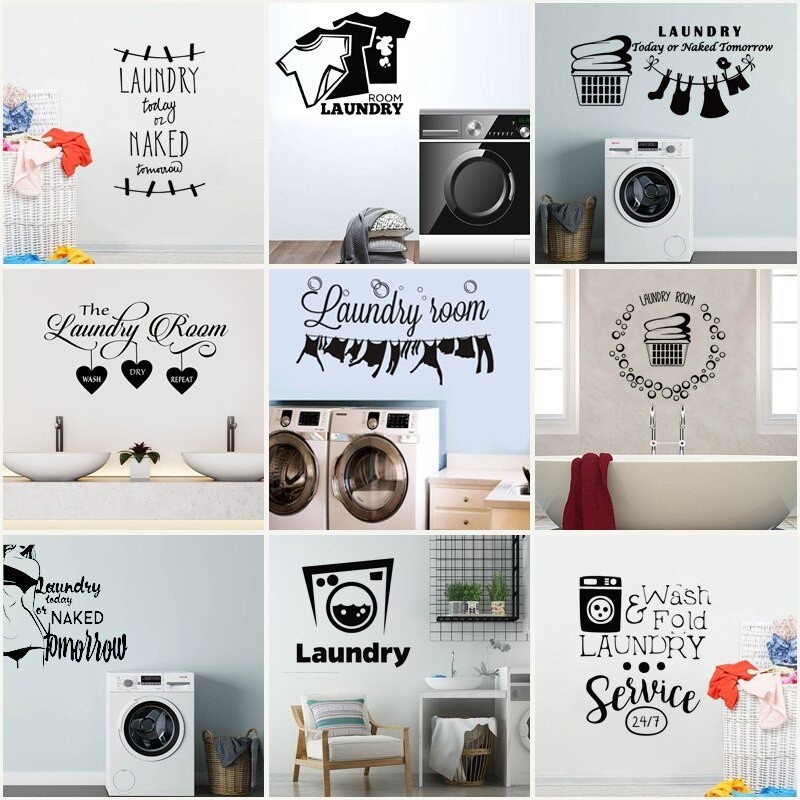 Sticker Stiker Dinding Laundry Room Mesin Cuci Dekorasi Dinding Kaca Custom Decals Bahan Vinyl Premi