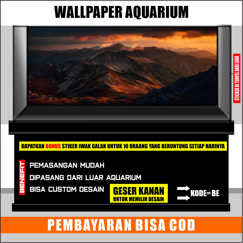 stiker background aquarium 3d timbul custome jumbo kaca akrilik besar full set montain gunung be