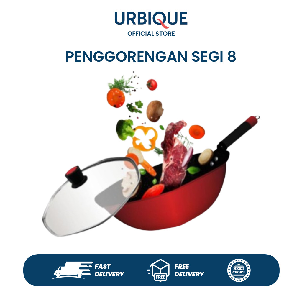 Wajan Marble Segi 8 32cm Original + Tutup Kaca – Wok Pan Anti Lengket Premium