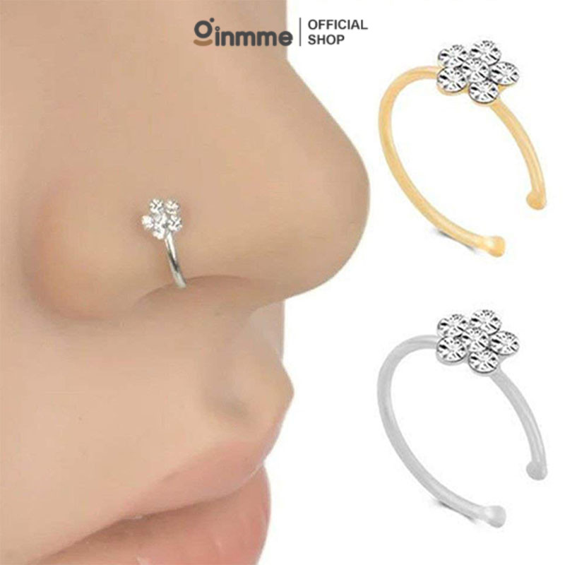 Ginmme Cincin hidung palsu tipe C bunga plum  cincin hidung tindik baja tahan karat