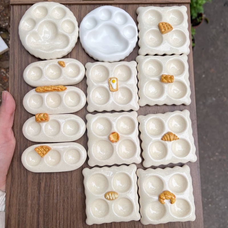 

Ceramic Square/Cat Claw Shape Watercolor Paint Palette Hand Pinch Making Art Supplies Outdoor Painting Watercolor Coloring Tools
