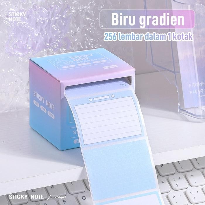 

256Pcs Creative Gradient Color Pull-out Sticky Notes Sticker Pull Out Paper Student Multi-functional Tearable N Times Stickers DIY Notebook Decoration Material Stationery Buku Kertas - Biru