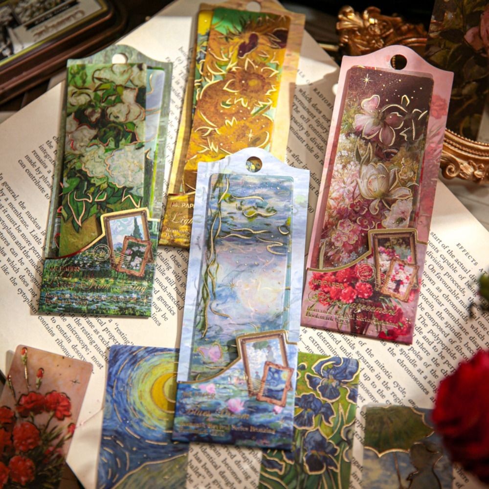 

5Pcs/set High Value Hot Stamping Bookmark Oil Paintings PVC Reading Mark Gift Book Card