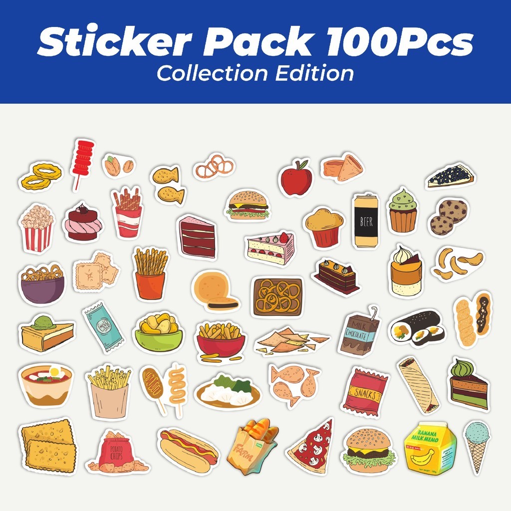 

Hot Stiker Snack [Makanan] Lucu Anti Air Stikers Berperekat Waterproof Sticker Decal Buat Motor Helm Buku Journal Koper Casing HP Laptop Botol Minum