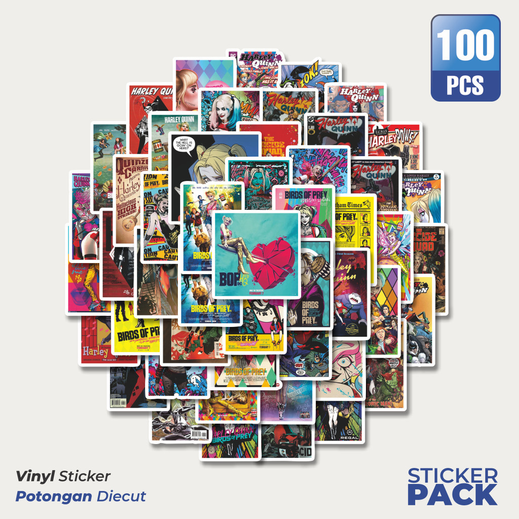 

100 PCS STIKER Poster Cover Comic Prey Harley Quinn Vinta Waterproof Aesthetic- Untuk Laptop, Motor, dan Helm - Paper Stationery Pack