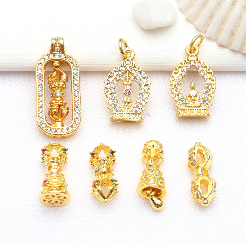 (2 harga) Emas kuno, emas, bintang dan bulan, Bodhi, manik-manik lepas vajra alu, ukiran dua sisi be