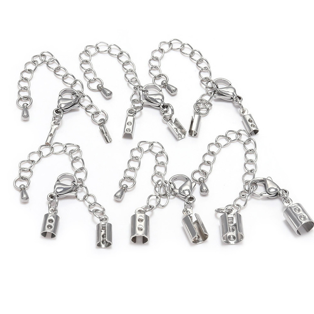 

5pcs/Lot 1-5mm Stainless Steel Cord Clips End Caps With Lobster Clasp Fit Leather Cord Connectors For DIY Jewelry Making Finding