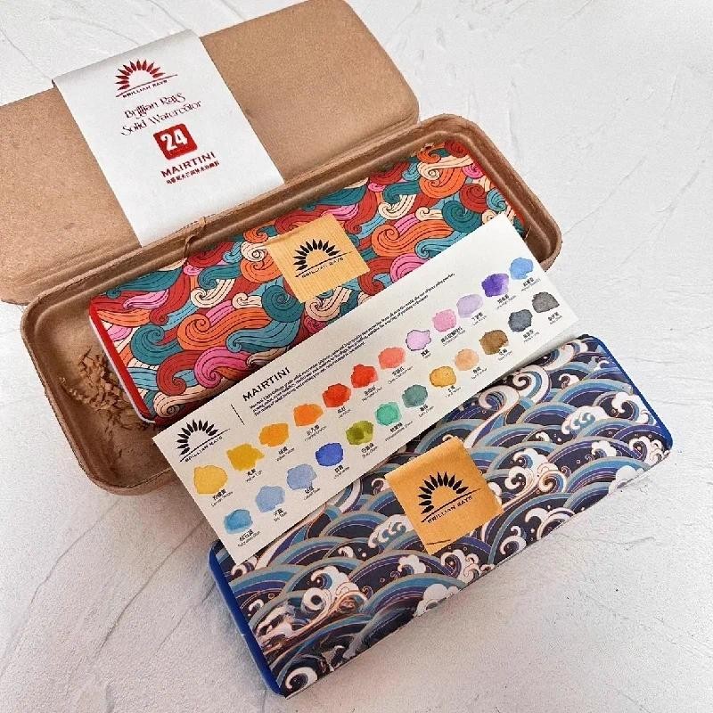 

Martini 24 Color Solid Watercolor Pigment Large Capacity Portable Iron Box Set Art Students Creative Painting Filler Materials