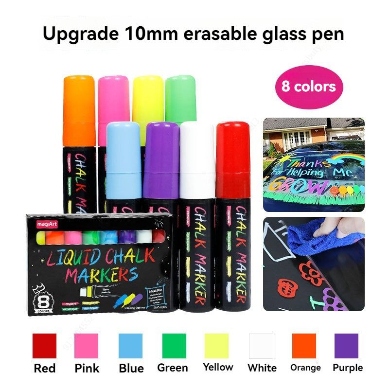 

8 Pack Washable & Wet Erase Liquid Chalk,10mm Jumbo Tip, Vibrant Colors, Liquid Chalk for Blackboard and Chalkboard