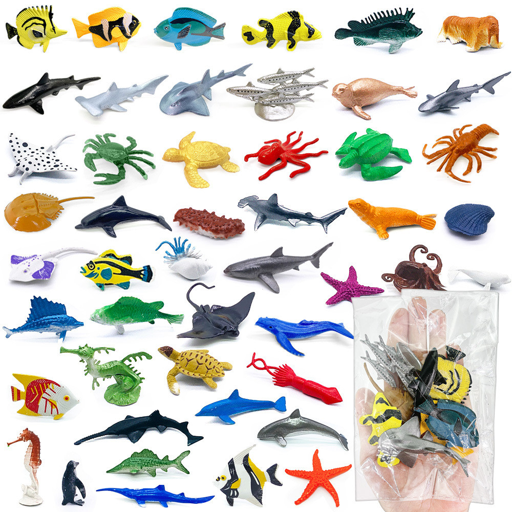 56-Piece Underwater World Model Set - Mini Marine Animals, Coral, Octopus, Nautilus, Crab, Lobster, 