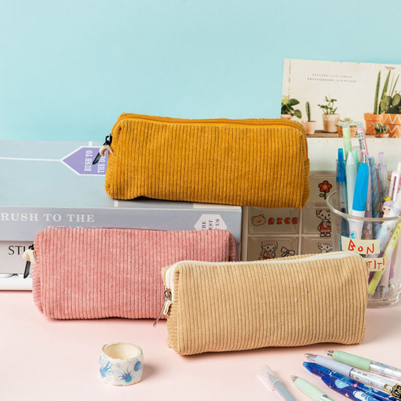 

Simple Corduroy Pencil Case Back To School Pencil Case Girls Vintage Large Capacity School Supplies Estuche Escolar Pencil Pouch