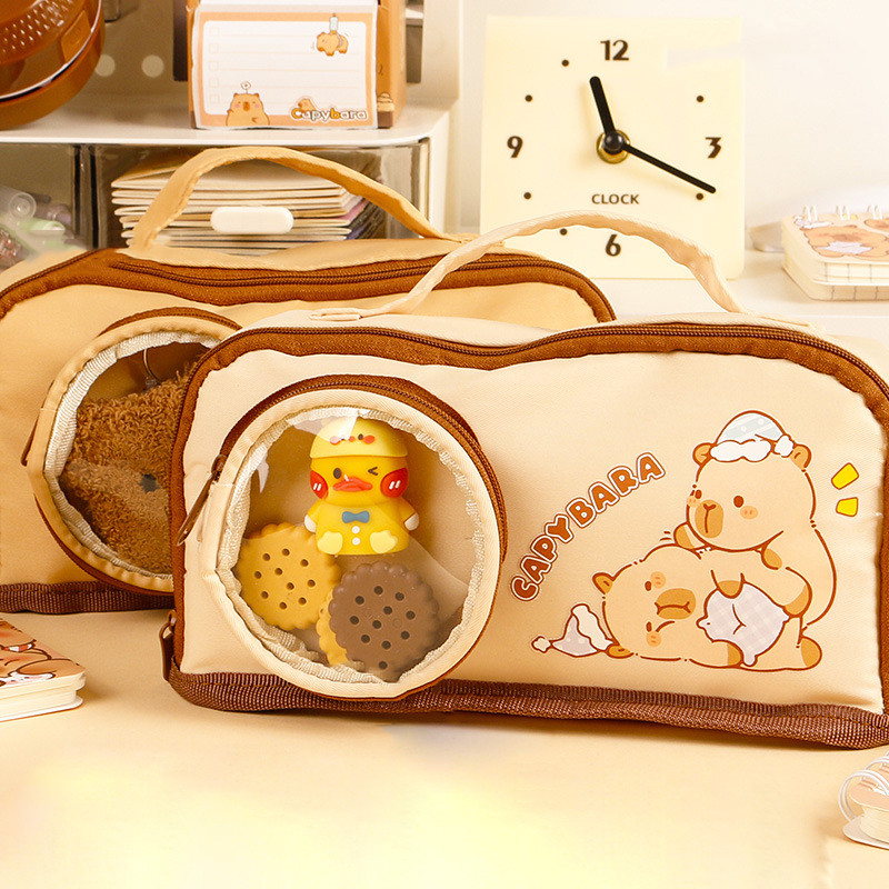

1Pcs Capybara Large Capacity Handheld Pencil Case Pencil Pouch Zippers Stationery Storage Pencil Case School Supplie Kawaii Bag