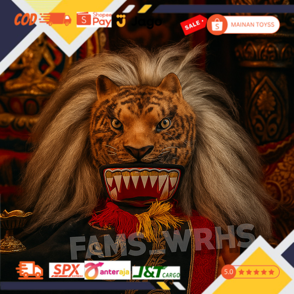 Topeng Macan Reog Ponorogo Bahan Kulit Asli Variasi Macan Coklat dt